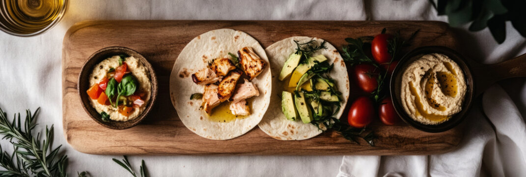 Delicious breakfast boards showcasing various healthy Mediterranean dishes beautifully arranged on a wooden platter - Powered by Adobe