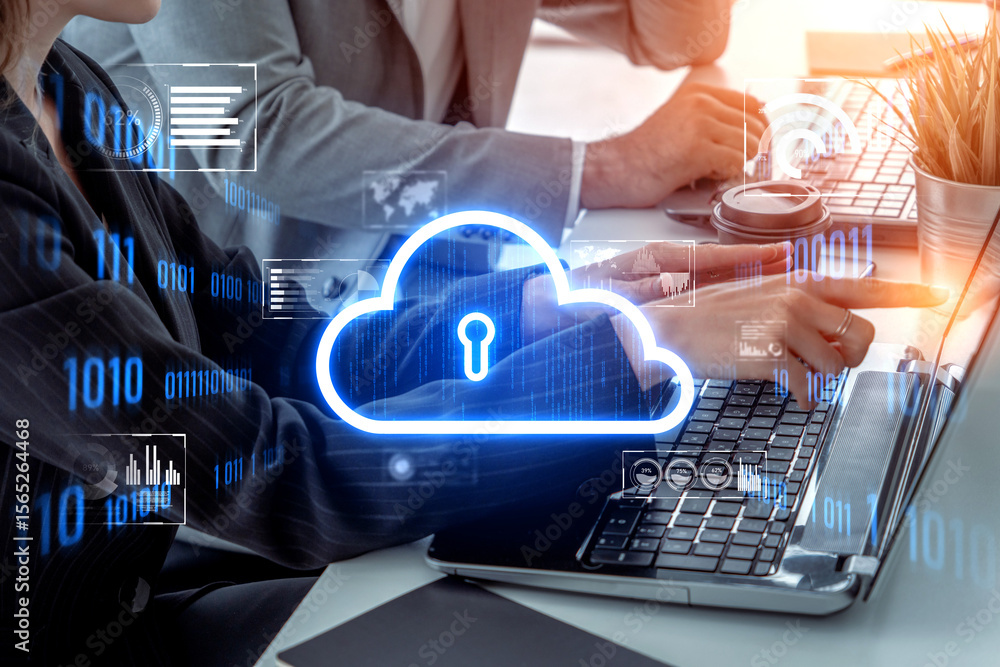 Poster cloud computing enables digital growth with secure data storage, scalable infrastructure, and strate