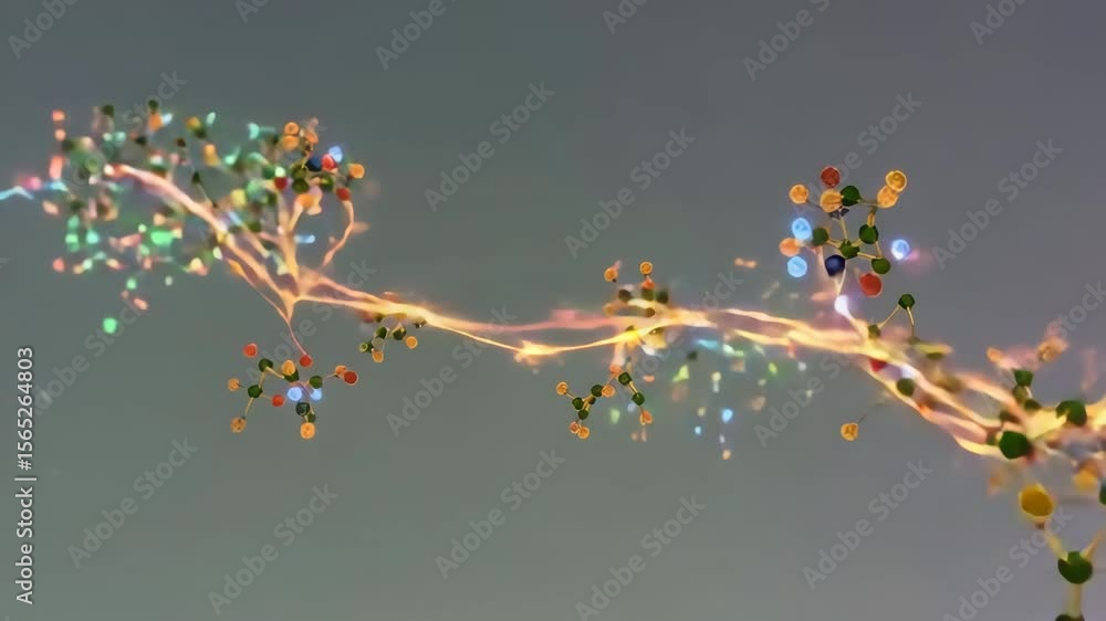 Aufkleber molecular structure with atom connections and glowing strands against a gray background display