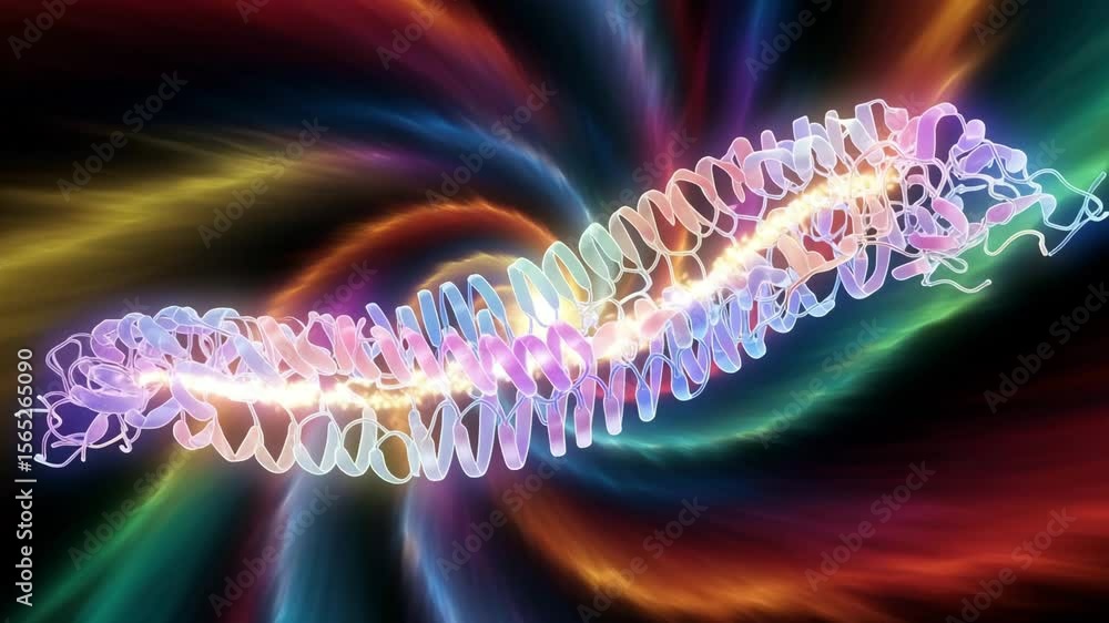 Poster Abstract rendering of a protein structure with colorful swirling background design element art