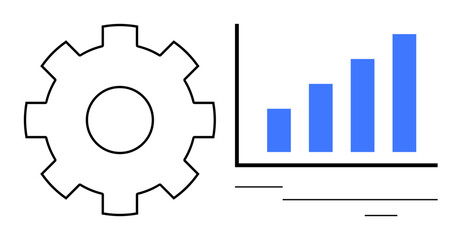 Gear symbol beside ascending bar chart conveying optimization, workflow, and growth. Ideal for business, technology, strategy, analysis, progress efficiency innovation. Simple flat metaphor