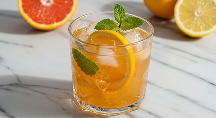 Refreshing Citrus Drink with Ice and Fresh Garnish in Bright Sunlight variation 4