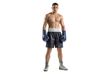 Fototapeta premium Muscular boxer in boxing gloves, ready to fight.