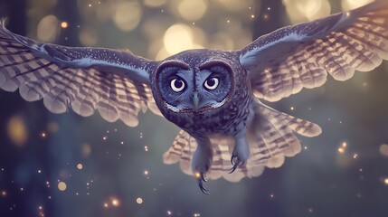 Owl with supernova eyes, wings as cosmic webs