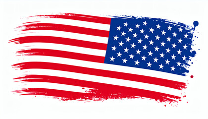 United States flag in expressive brush stroke style with stars on clean white background, artistic patriotic design high resolution