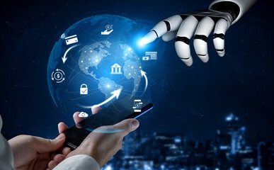 AI managing digital payment network, verifying transactions, enhancing security, and processing...