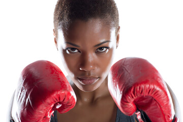 Confident female boxer ready to fight