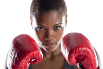 Confident female boxer ready to fight