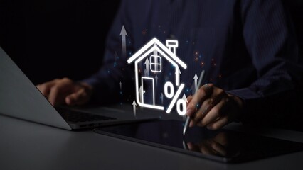 Real estate investment profit illustration showing rising house value, property return, and real...