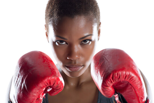 Confident female boxer ready to fight