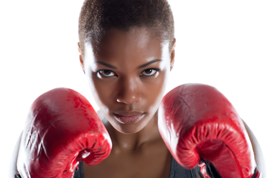 Confident female boxer ready to fight