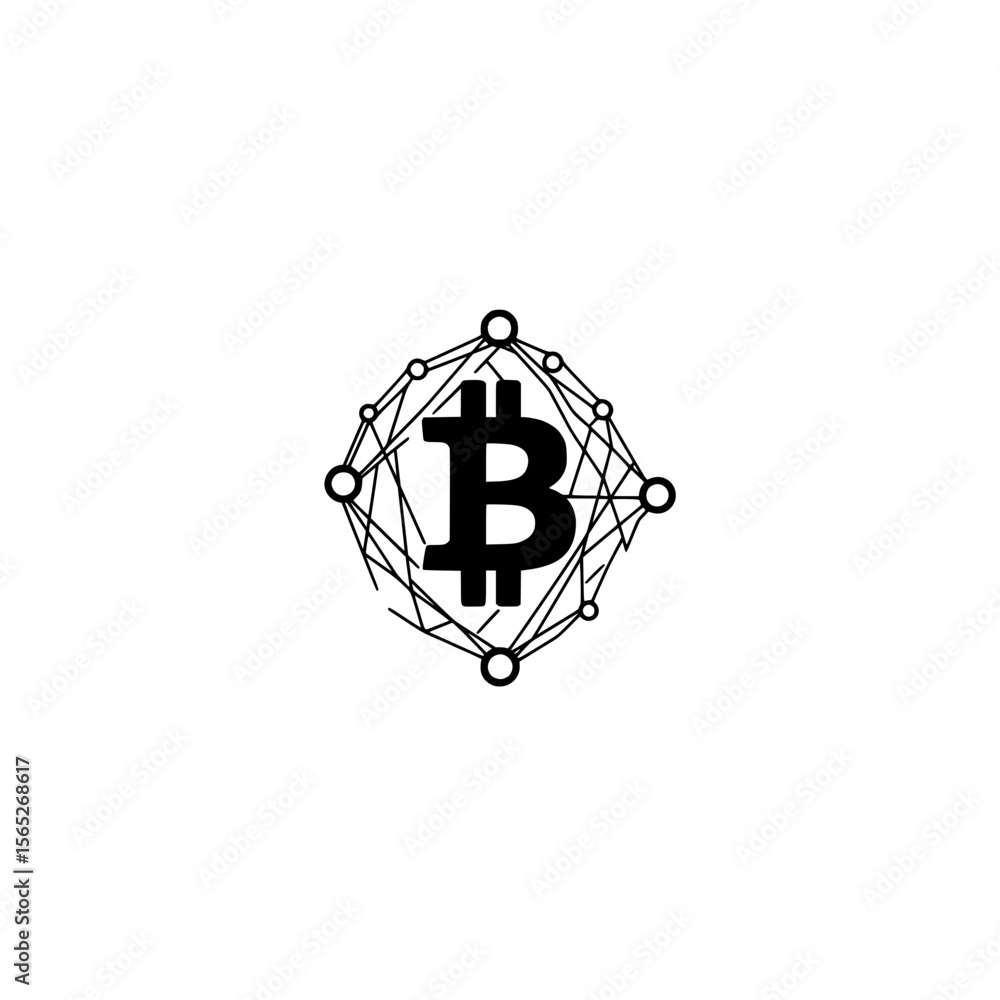 Poster bitcoin icon with network mesh vector representing cryptocurrency blockchain and digital finance