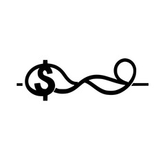 Obraz premium Dollar icon with wave lines vector representing financial flow currency exchange and market trends
