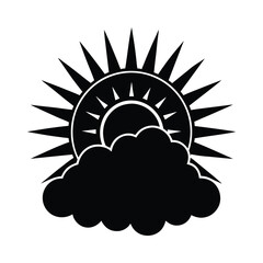 Stylized silhouette of a sun partially obscured by a fluffy cloud representing partly cloudy weather conditions