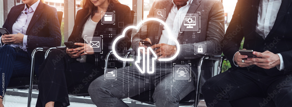 Poster cloud computing enables digital growth with secure data storage, scalable infrastructure, and strate