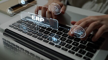 ERP platform visual showing centralized system for enterprise resource planning, improving...