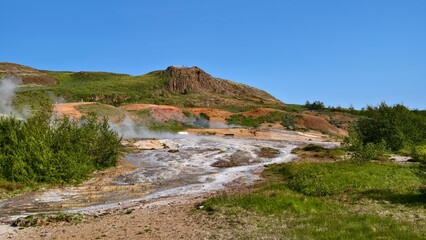 Colorful volcanic landscape with thermal springs in Iceland