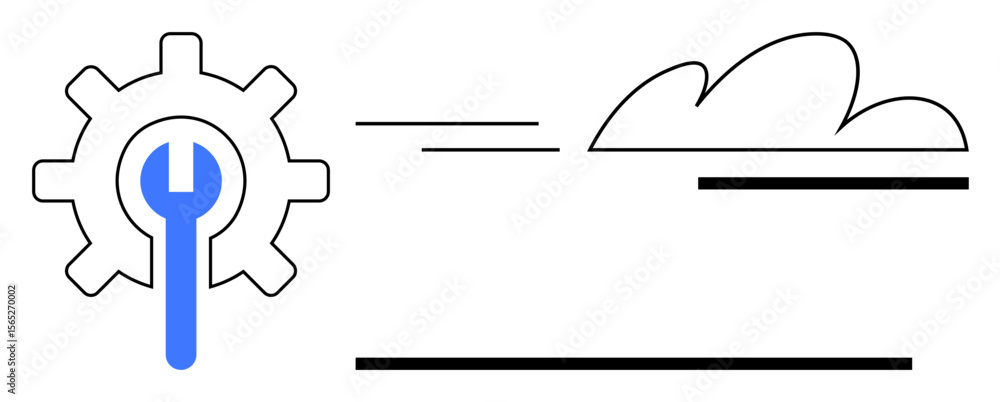 Poster gear with blue wrench beside a cloud and motion lines indicating speed. ideal for technology, cloud 