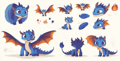 Obraz premium Cute Blue Dragon Poses