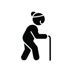 Elderly woman with walking stick icon