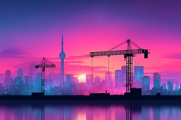 Obraz premium Cityscape under construction at dawn