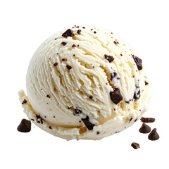 Rough-Textured Vanilla Ice Cream Scoop with Chocolate Shavings, angled overhead view, isolated on a white background PNG