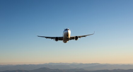 Fototapeta premium Passenger Jet Soaring Above Misty Mountain Ranges