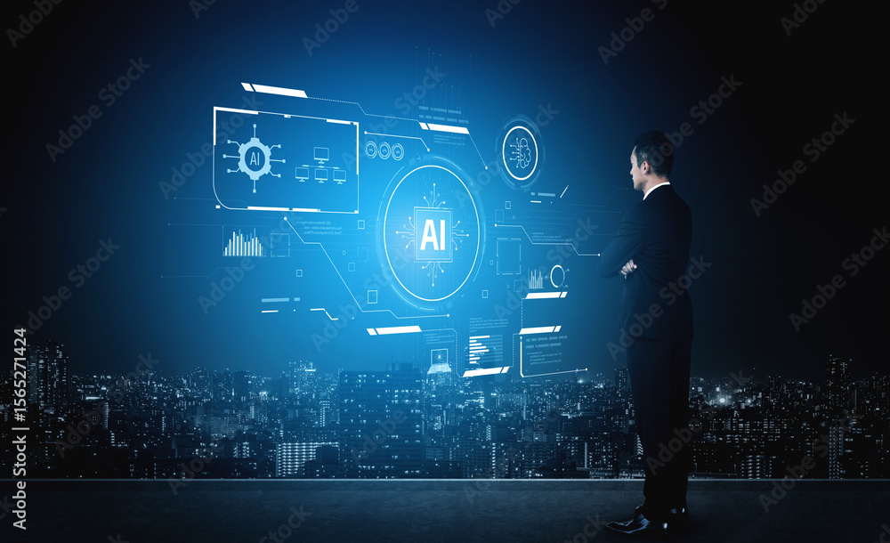 Poster ai interface showing how artificial intelligence powers systems. ai artificial intelligence transfor