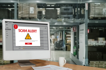 Cyber security software show alert of cyber attack for protection snugly. Danger from virus,...