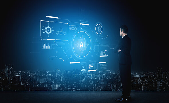AI interface showing how artificial intelligence powers systems. AI Artificial intelligence transforms data, enables automation, and AI artificial intelligence drives innovation. Vouch