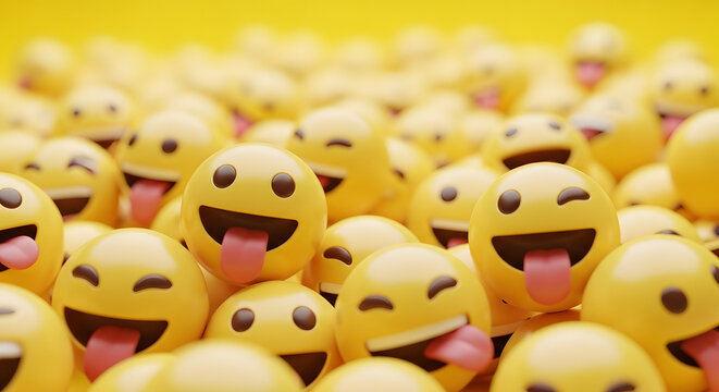3D Emojis: Happy Yellow Faces, Playful Background