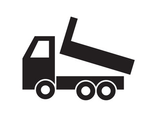 Vector isolated cargo dump truck car side view colorless flat black symbol icon logo infographics on a white background simple minimal graphic element