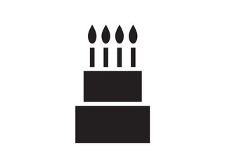 Vector isolated cake with candles colorless black and white flat symbol icon logo infographics on a white background silhouette shadow shape stencil solid black, simple minimal graphic element