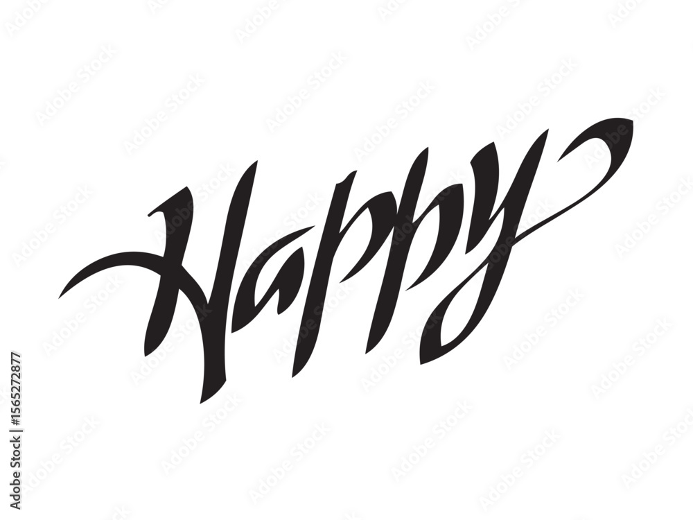Fototapete vector isolated lettering word happy text hand written marker style colorless black symbol icon logo