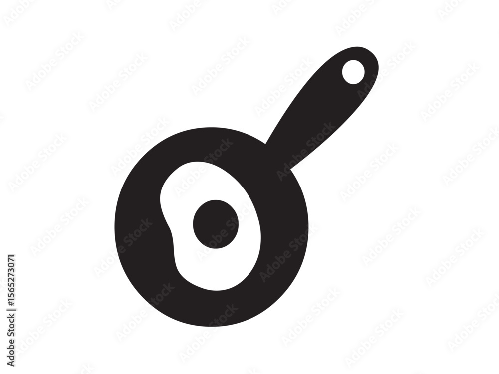 Poster vector isolated one single simple frying pan with egg top view colorless black and white flat symbol