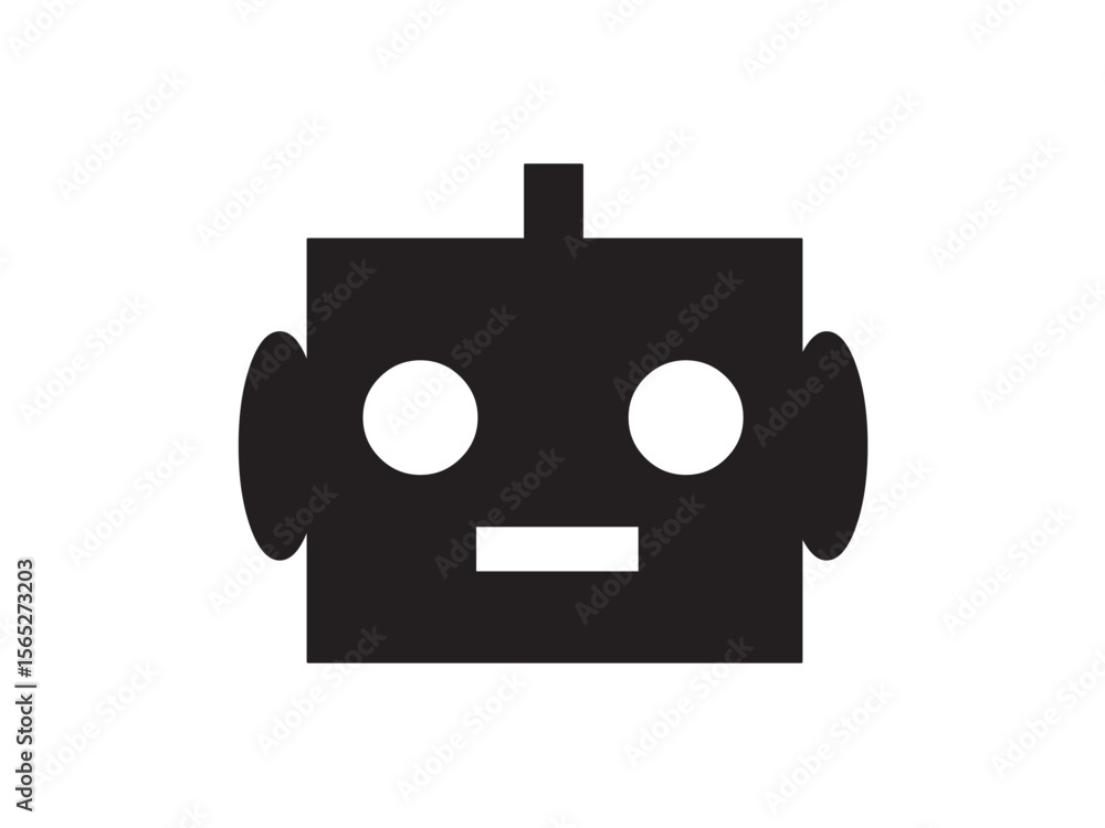 Poster vector isolated one single square robot head box colorless black and white outline silhouette shadow