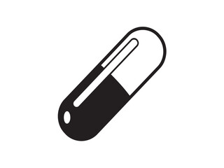 Vector isolated one single simple minimal oval tablet pill capsule colorless black and white flat symbol icon logo infographics on a white background silhouette shadow shape stencil solid black