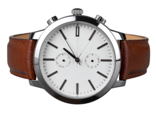 Classic Silver Wristwatch with Leather Strap, Transparent