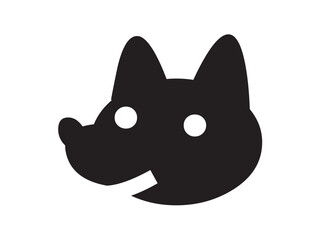 Vector isolated one single fox wolf head muzzle mask  colorless black and white flat symbol icon logo infographics on a white background silhouette shadow shape stencil solid black