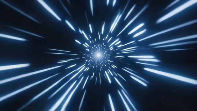 Seamless loop of a warp speed tunnel with stars streaking past, perfect for futuristic sci-fi intros and space journeys.