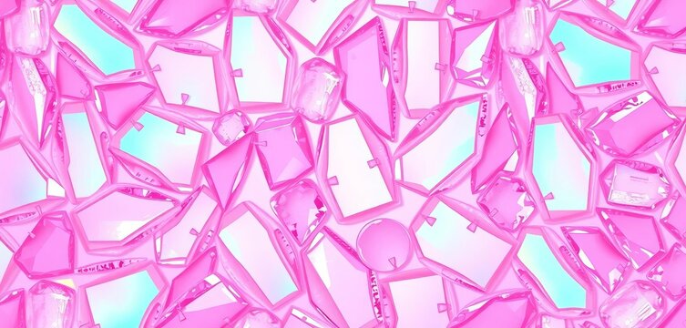 Seamless pattern of iridescent pink crystals forming an abstract background, crystal background, illustration
