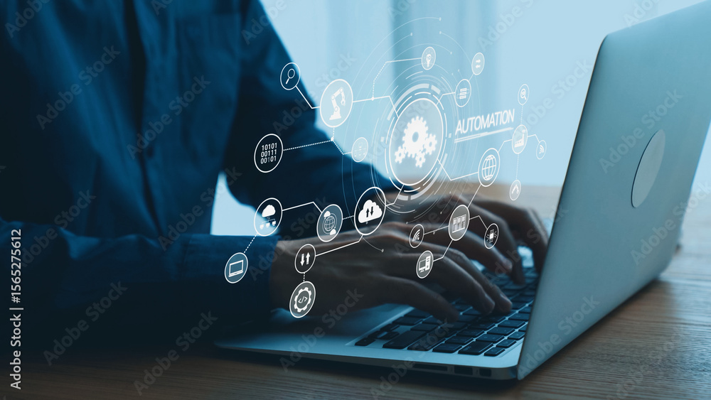 Poster modern automation drives workflow efficiency by connecting systems, people, and data. with intellige