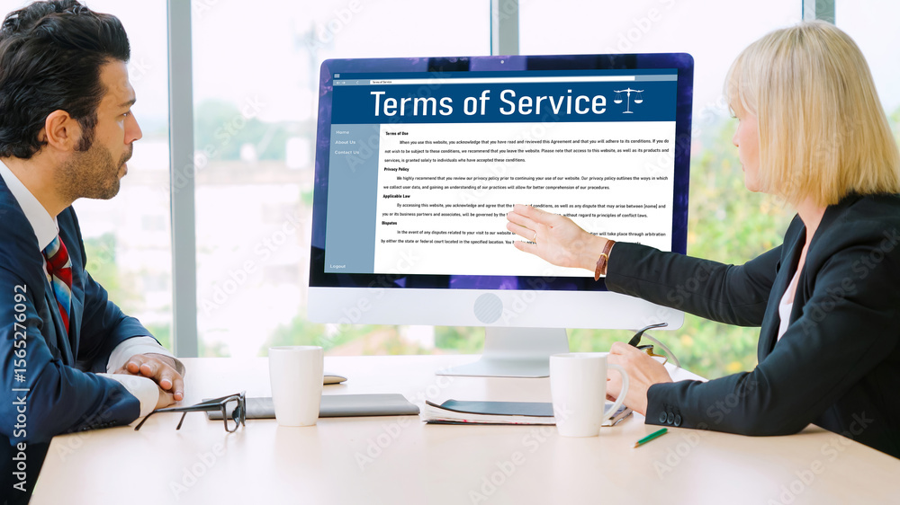 Poster online term of service conditions showing brisk rules and regulations in using the website on device