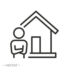 homeowner icon, man with house, real estate owner, home realtor, thin line symbol - editable stroke vector illustration eps10