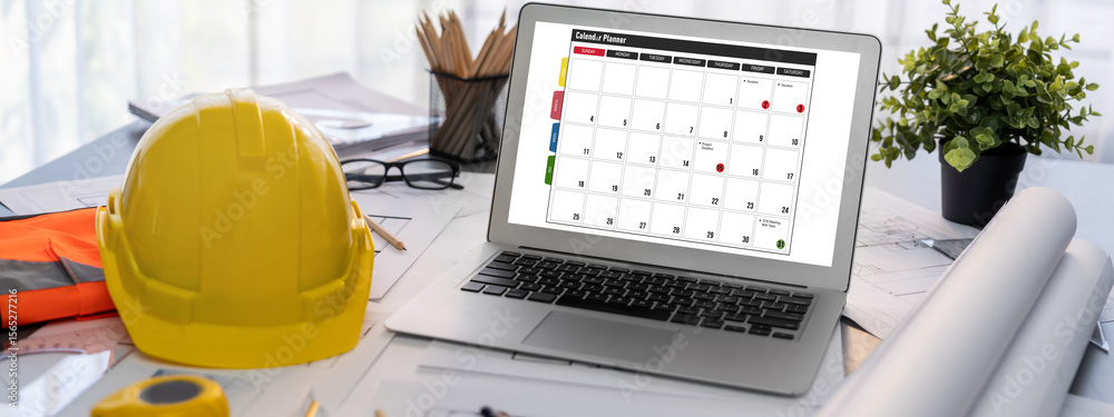 Poster calendar on computer software application for brisk schedule planning for personal organizer and onl