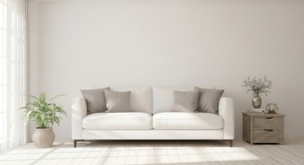 Living Room Interior with White Sofa and Natural Light