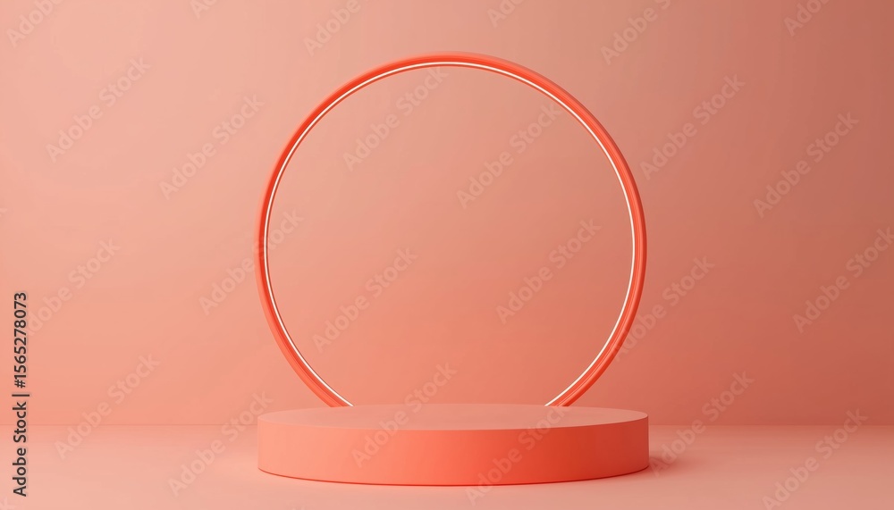 Poster circular ring display stand with elevating pedestal platform for showcasing products in peach color 