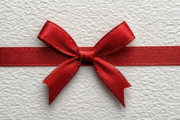Flat lay style Gift wrapping with a textured background and a decorative red bow at the center, perfect for festive occasions.