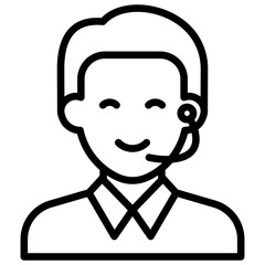 Call Center Outline Style Icon Vector Design - Smiling male agent with headset, symbolizing customer service or technical support