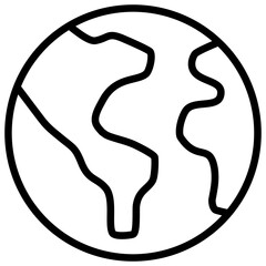 Earth Globe Outline Style Icon Vector Design - simple globe showing continents, representing worldwide reach or geography